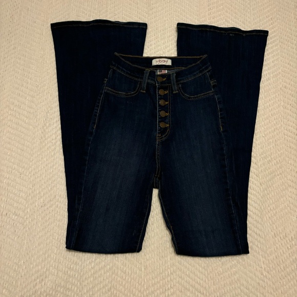 Vibrant MIU Women’s Flare Stretch Button Front Size 5 (W26) Super Soft Like New - Picture 3 of 13